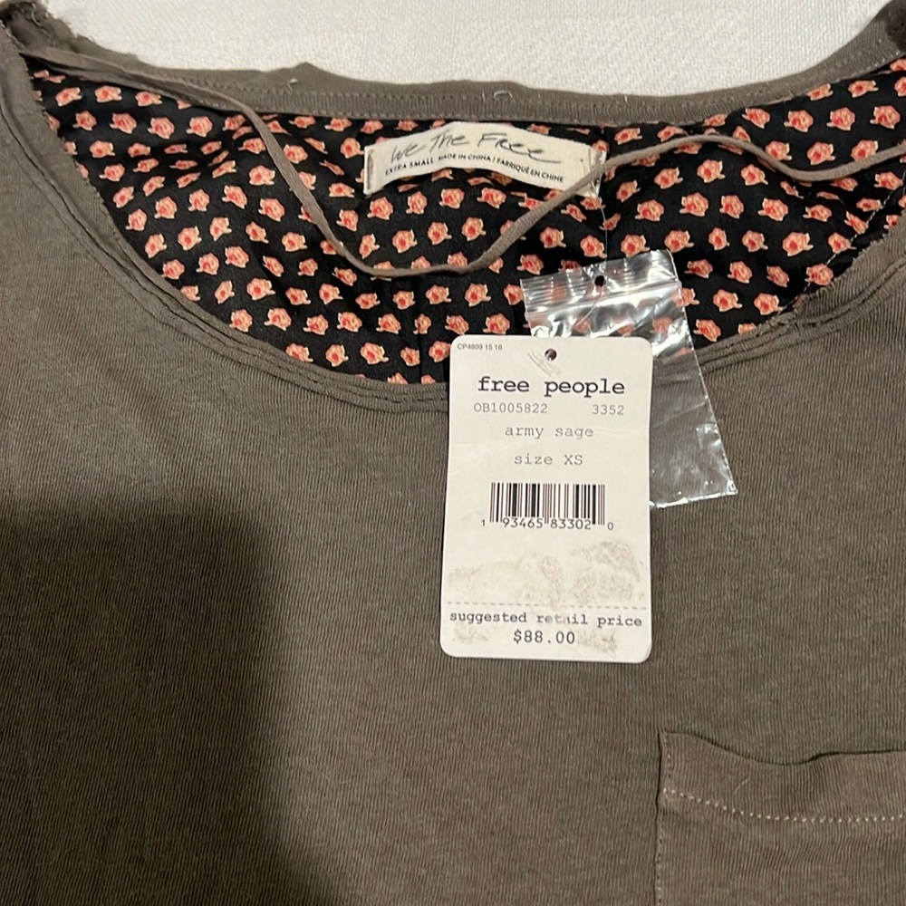 NWT we the free army green shirt/pattern sleeves - Picture 2 of 5
